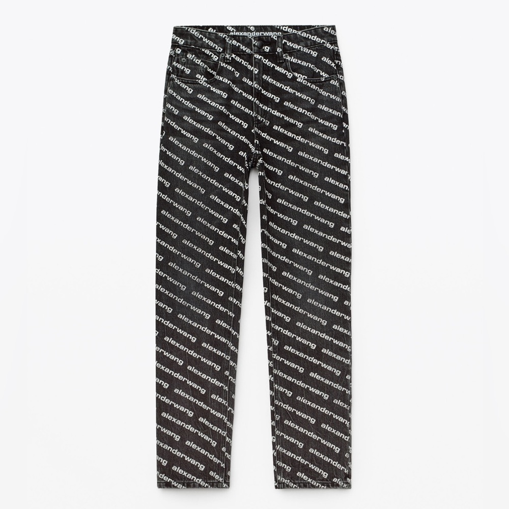 Alexander Wang logo all over black denim high wasted jeans / size 25